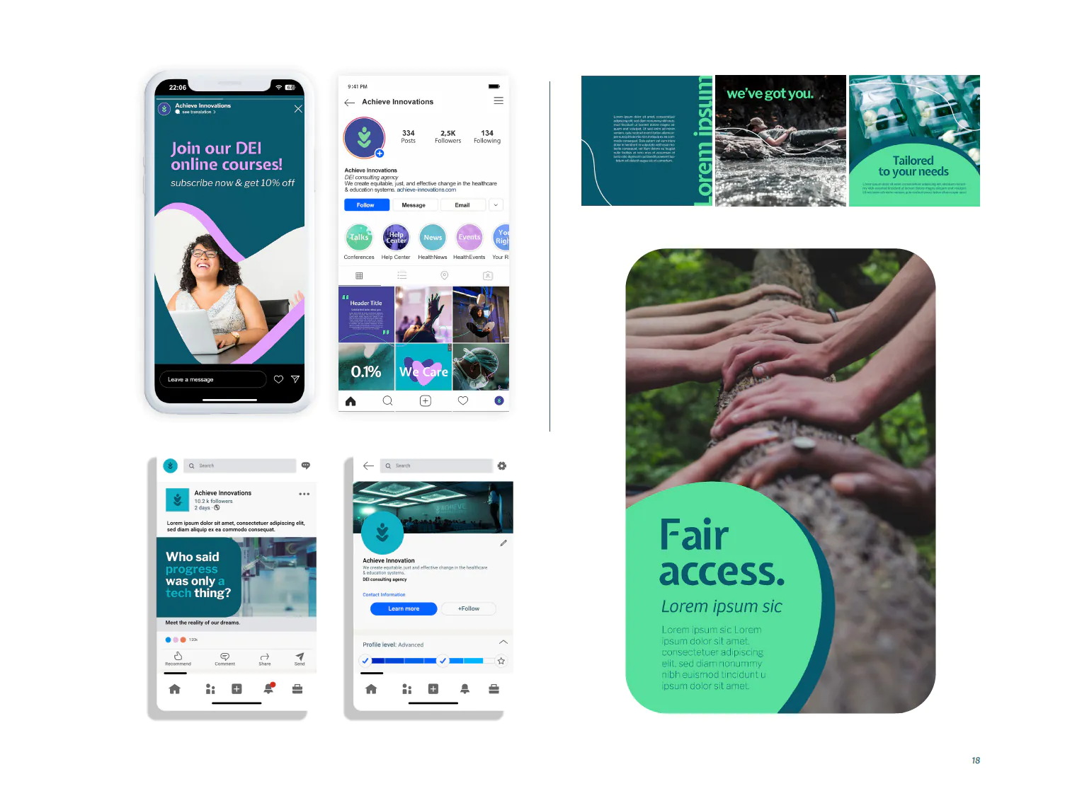 Social media thumbnail design for Achieve Innovations DEI healthcare branding